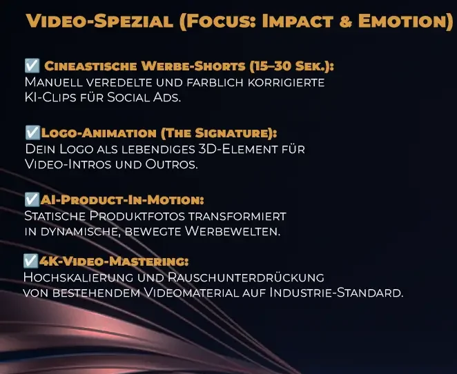 Exklusive KI-Video-Services und individuelle digitale Master-Assets für modernes Brand-Design in Deutschland.