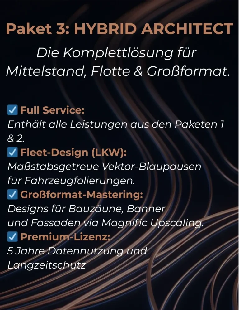 Hintergrund für Hybrid Architect: Großformat-Branding und Fleet-Design für den Mittelstand